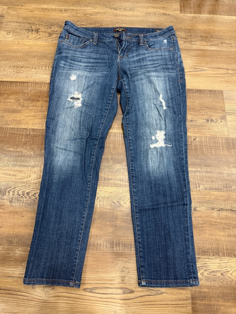 Dear John Medium Blue Distressed Straight-Leg Jeans crop size 28